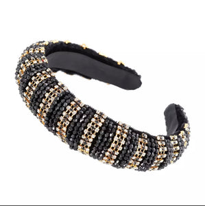 Black + Gold Crystal Padded Headband